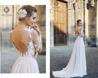 Long Sleeve Backless Wedding Dress